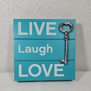 Live Laugh Love Wall Decor in Blue with Silver Skeleton Key Accent Wall Decor